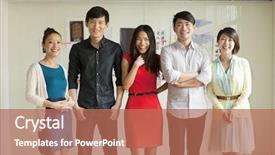  Presentation with creative - Audience pleasing PPT theme consisting of china leadership - portrait of five business people backdrop and a coral colored foreground
