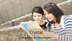  Presentation with free - Presentation theme enhanced with free airport - asian woman with her friend background and a coral colored foreground