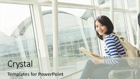 Presentation with wait - Amazing presentation theme having young woman in the airport backdrop and a light gray colored foreground