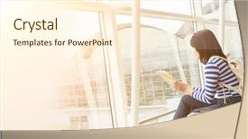  Presentation with wait - Presentation theme enhanced with young woman in the airport background and a cream colored foreground
