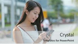  Presentation with retail smart phone - Beautiful presentation theme featuring internet china - young woman look backdrop and a lemonade colored foreground