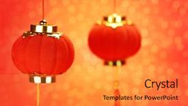  Presentation with chinese new year - Colorful PPT theme enhanced with china paper latern - chinese new year decoration--red lanterns backdrop and a gold colored foreground