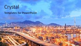  Presentation with highways - PPT theme consisting of china port - cargo terminal and highways background and a light blue colored foreground