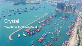  Presentation with view of hong kong - PPT layouts featuring china port - hong kong aerial view panorama background and a teal colored foreground