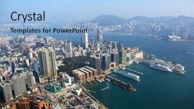  Presentation with hong kong - Beautiful slides featuring china port - hong kong aerial view backdrop and a  colored foreground