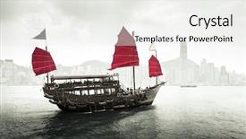  Presentation with hong kong - Theme with china port - hong kong harbour background and a white colored foreground