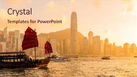  Presentation with hong kong china - Slides with china port - hong kong sunset background and a lemonade colored foreground