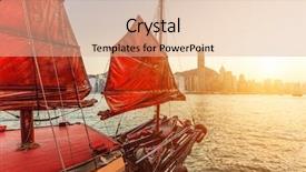  Presentation with sailboat - Beautiful theme featuring china port - sailboat in hong kong harbour backdrop and a coral colored foreground