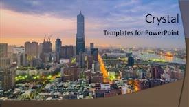  Presentation with taiwan - Colorful presentation design enhanced with china rise - kaohsiung taiwan skyline at twilight backdrop and a light blue colored foreground