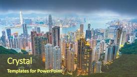  Presentation with hong kong china - Theme having china skyline from victoria peak background and a tawny brown colored foreground