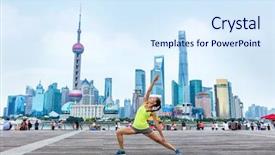  Presentation with female warrior - Beautiful PPT layouts featuring china sport woman in exalt backdrop and a sky blue colored foreground