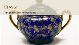  Presentation with sugar in construction - Beautiful theme featuring china tea cup - green antique sugar basin backdrop and a lemonade colored foreground