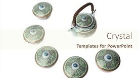  Presentation with ornament - Slide deck consisting of china tea set with green ornament background and a cream colored foreground