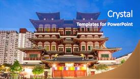  Presentation with temple of the sacred tooth - Slide set enhanced with china town - architecture of singapore buddha tooth background and a cobalt blue colored foreground