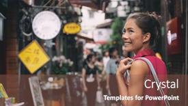  Presentation with asia street food - PPT theme featuring china travel asian tourist chinese woman walking in shopping market street food alley of tianzifang french concession shanghai china asia summer tourism vacation background and a tawny brown colored foreground