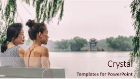  Presentation with women traveling - Colorful theme enhanced with china two women relaxing peaceful backdrop and a lemonade colored foreground