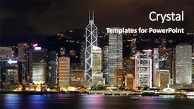  Presentation with hong kong skectch - Beautiful presentation theme featuring china urbanization - hong kong skyline at night backdrop and a wine colored foreground