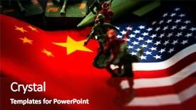  Presentation with china war - Audience pleasing theme consisting of china-us trade war concept backdrop and a crimson colored foreground