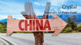  Presentation with china - Cool new presentation theme with china-wooden-sign-with-road backdrop and a light blue colored foreground