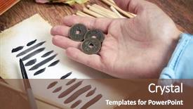  Presentation with ancient - PPT theme featuring china yuan - i ching ancient chinese oracle background and a tawny brown colored foreground