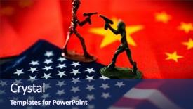  Presentation with china war - Slide set consisting of chinaus trade war concept military battle china american flags background and a navy blue colored foreground