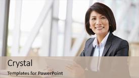  Presentation with asian - PPT layouts having chinese - asian businesswoman with digital tablet background and a soft green colored foreground