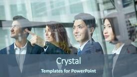  Presentation with project - Theme featuring chinese - group of business people discuss background and a ocean colored foreground