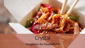  Presentation with noodles - Colorful slide deck enhanced with chinese - noodles with pork and vegetables backdrop and a red colored foreground
