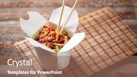  Presentation with noodles - Cool new slide deck with chinese - noodles with pork and vegetables backdrop and a coral colored foreground