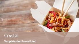  Presentation with noodles - Slide set featuring chinese - noodles with pork and vegetables background and a coral colored foreground