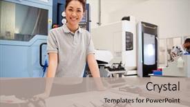  Presentation with cad - Presentation theme consisting of chinese - portrait of female engineer background and a mint green colored foreground