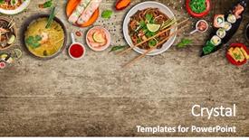  Presentation with asian food - Slide set consisting of chinese - various of asian meals background and a coral colored foreground