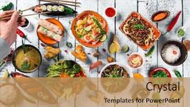  Presentation with asian food - Beautiful slide set featuring chinese - various of asian meals backdrop and a coral colored foreground