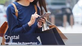  Presentation with look - Audience pleasing slide deck consisting of chinese - woman look at mobile phone backdrop and a navy blue colored foreground