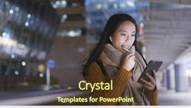  Presentation with city night - Presentation design featuring chinese - woman talking on cellphone background and a tawny brown colored foreground