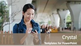  Presentation with smart - Slide deck consisting of chinese - woman work on smart phone background and a coral colored foreground