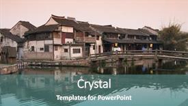  Presentation with chinese architecture - Slide set with chinese architecture - ancient town background and a seafoam green colored foreground