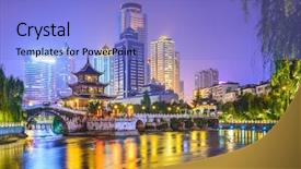  Presentation with ho chi minh city - PPT layouts consisting of chinese architecture - guiyang china city skyline background and a light blue colored foreground