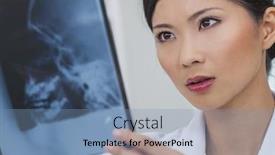  Presentation with chinese medical - Amazing PPT layouts having chinese asian female medical doctor with head skull x-ray in a hospital backdrop and a seafoam green colored foreground
