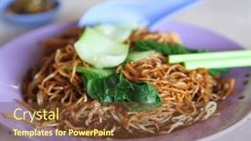  Presentation with chinese food - Cool new PPT theme with chinese asian fried noodles traditional food dish backdrop and a tawny brown colored foreground