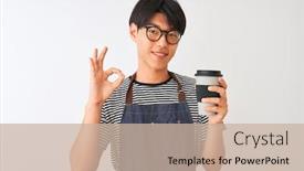  Presentation with apron - Colorful slide deck enhanced with chinese-barista-man-wearing-apron backdrop and a soft green colored foreground