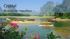  Presentation with mountain - Amazing slide deck having chinese beauty - beautiful karst mountain landscape backdrop and a light blue colored foreground