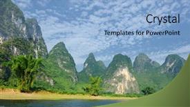 Presentation with mountain - Colorful presentation theme enhanced with chinese beauty - beautiful karst mountain landscape backdrop and a light blue colored foreground