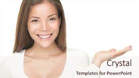  Presentation with copy space - Presentation enhanced with chinese beauty - smiling woman showing copy space background and a lemonade colored foreground