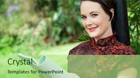  Presentation with food dimsum chinese in china - Colorful slides enhanced with chinese beauty reading book outdoors backdrop and a  colored foreground