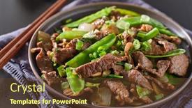  Presentation with beef - Presentation design having chinese-beef-and-snowpeas-stirfry background and a tawny brown colored foreground