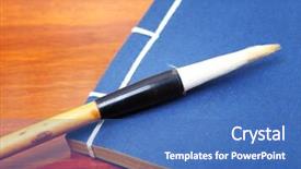  Presentation with brush - Beautiful PPT theme featuring chinese book and writing brush backdrop and a teal colored foreground