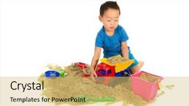  Presentation with white sand - Beautiful presentation design featuring chinese boy playing with toys backdrop and a yellow colored foreground