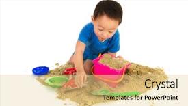  Presentation with white sand - Audience pleasing presentation theme consisting of chinese boy with sand playing backdrop and a blonde colored foreground