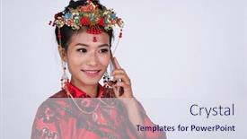  Presentation with chinese make up - Slides enhanced with chinese bride making a phone call background and a sky blue colored foreground